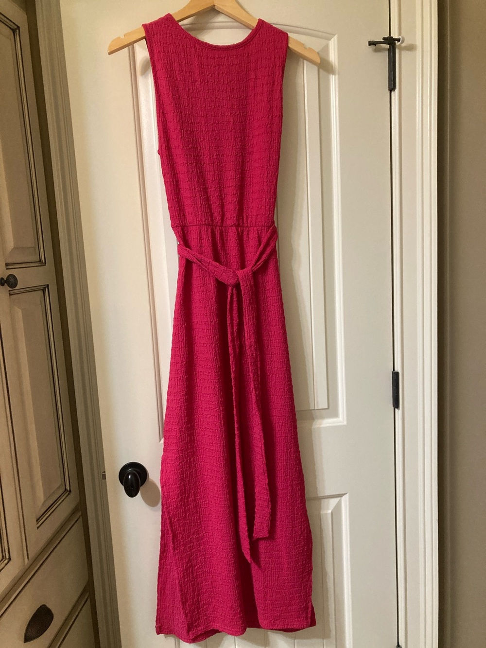 Sleeveless Fuchsia Maxi Dress with Waist Tie & Side Slits